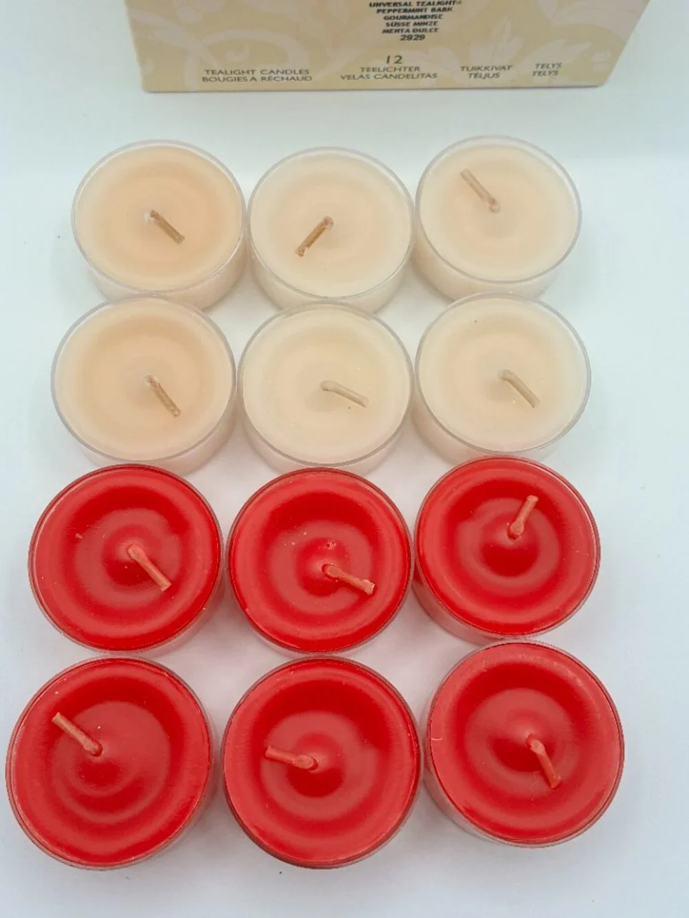 NEW Partylite Box of 12 Tealights Peppermint Bark Vanilla Red White V40196 - Picture 2 of 6